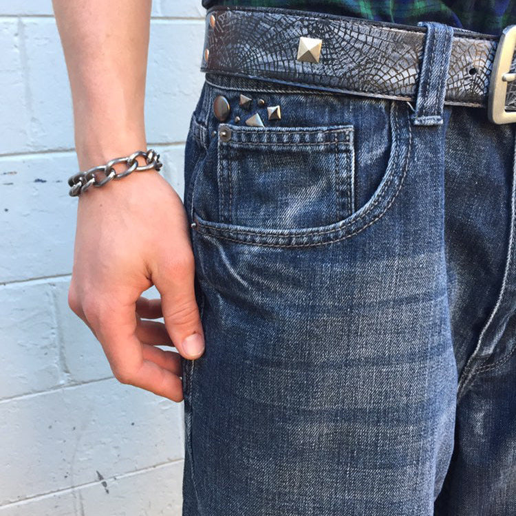 1 of 1 Handcrafted, Handdrawn Leather Belt–Black Web