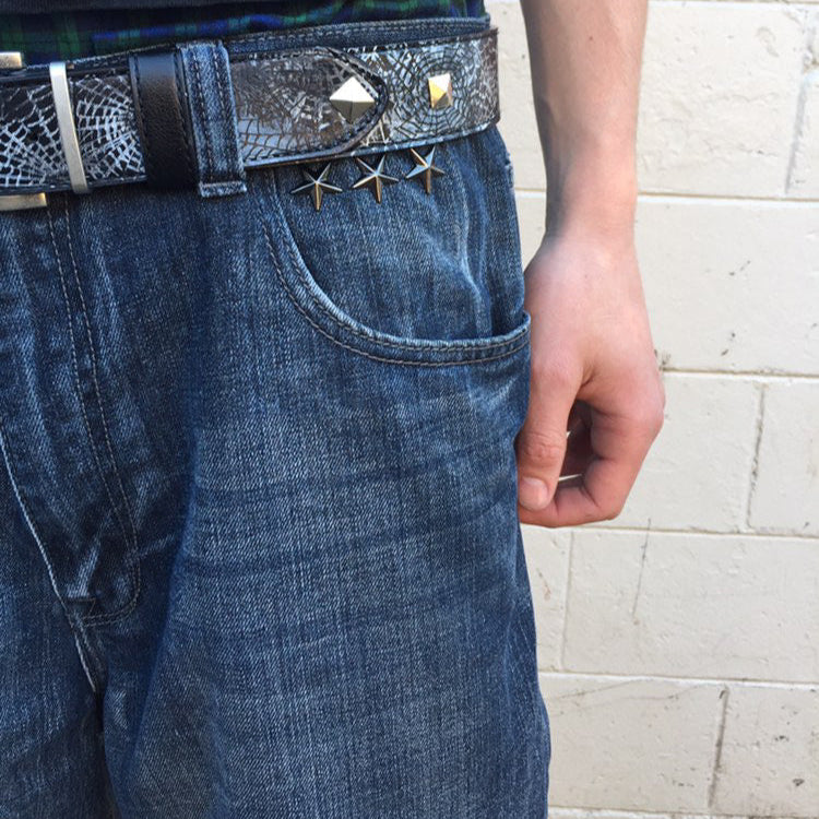 1 of 1 Handcrafted, Handdrawn Leather Belt–Black Web
