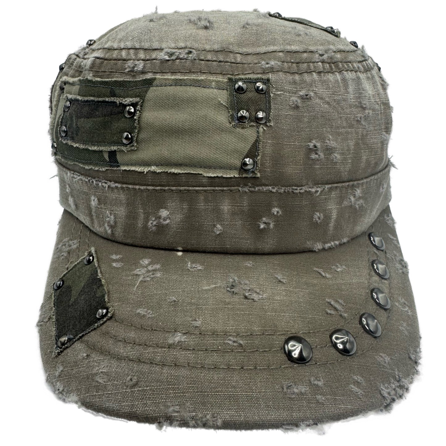 camo patched beige military cap