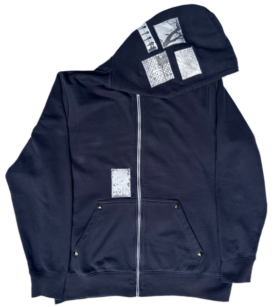 1 of 1 Zip-Up Hooded Sweatshirt–Navy/White