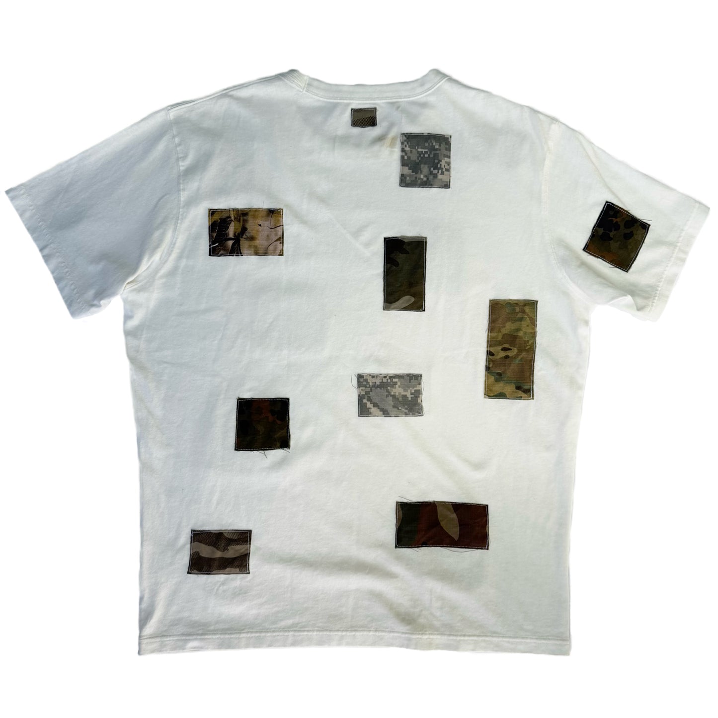 All Over Patched White T-Shirt by BrokenPublic