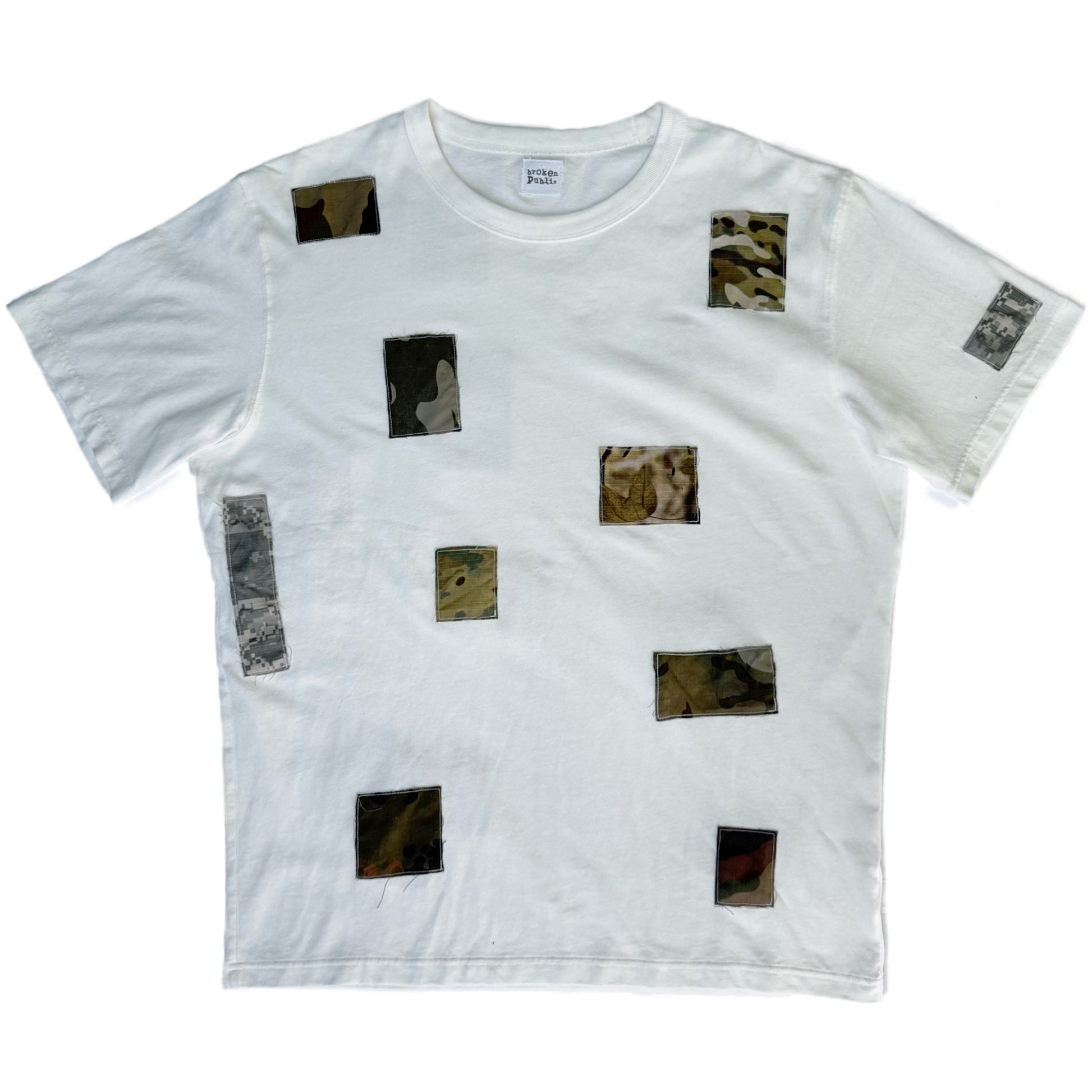 All Over Patched White T-Shirt by BrokenPublic