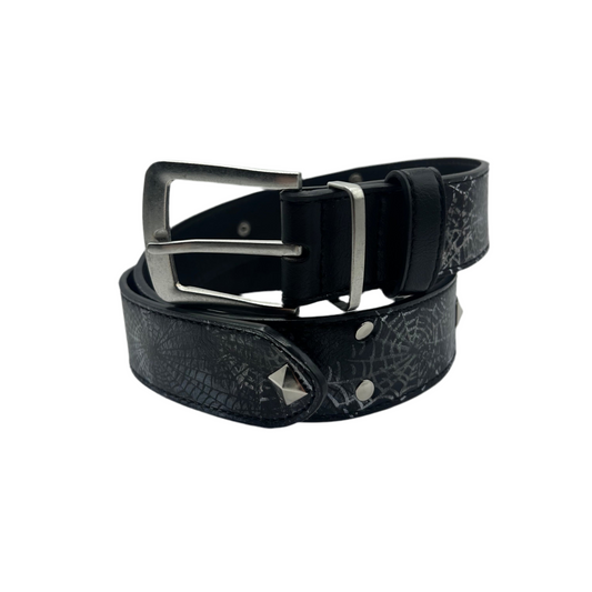 1 of 1 Handcrafted, Handdrawn Leather Belt–Black Web
