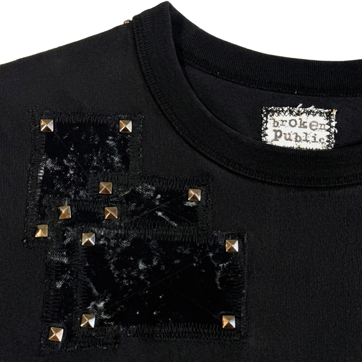 'night' riveted patchwork tshirt
