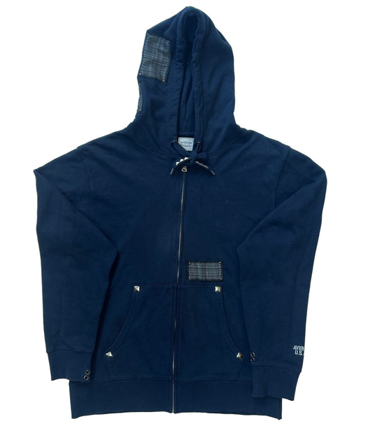 1 of 1 Zip-Up Hooded Sweatshirt–Marine Tartan
