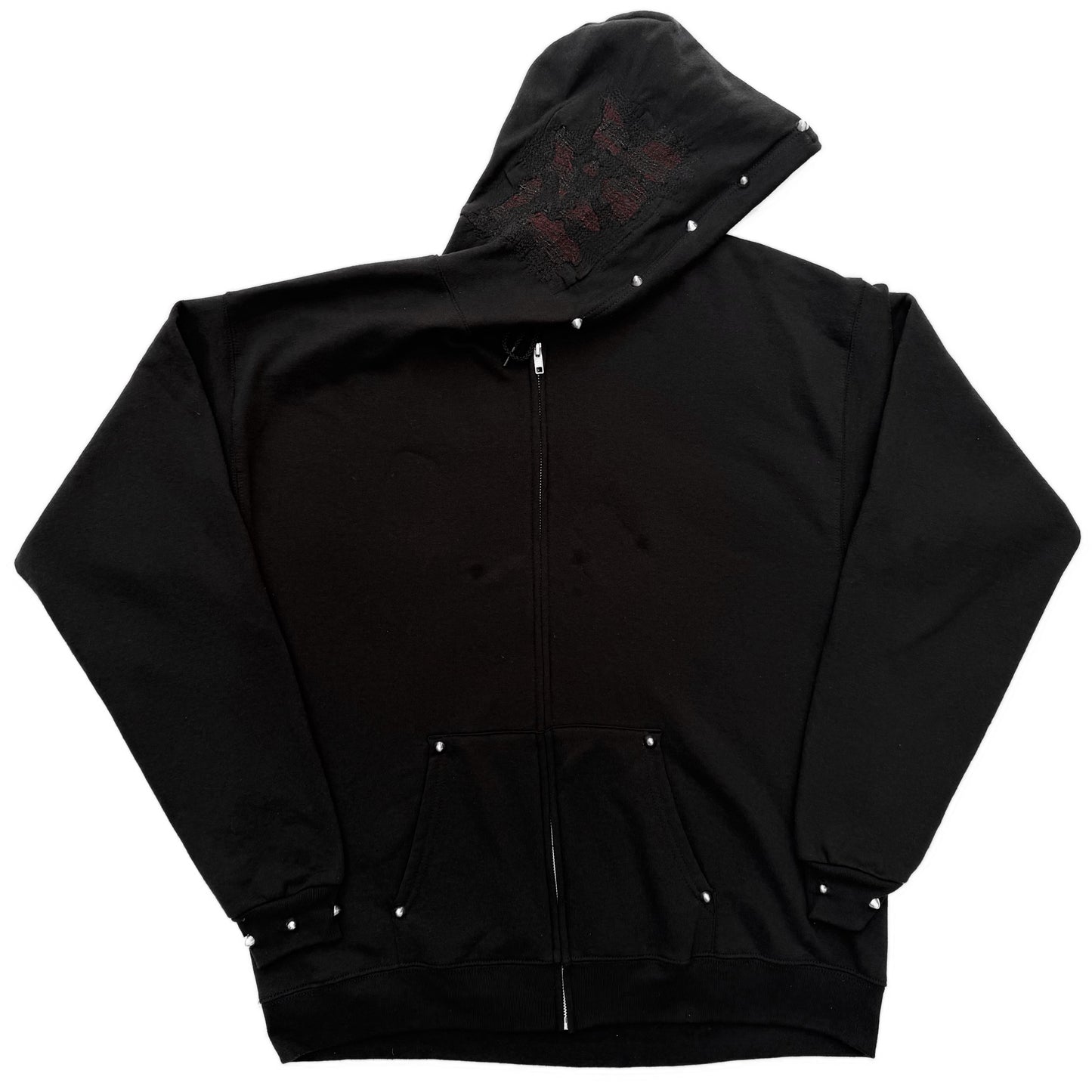 black studded tartan hood zip-up