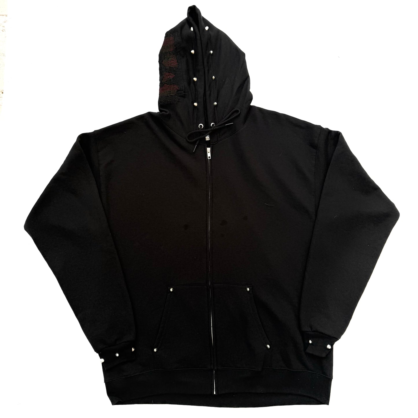 black studded tartan hood zip-up