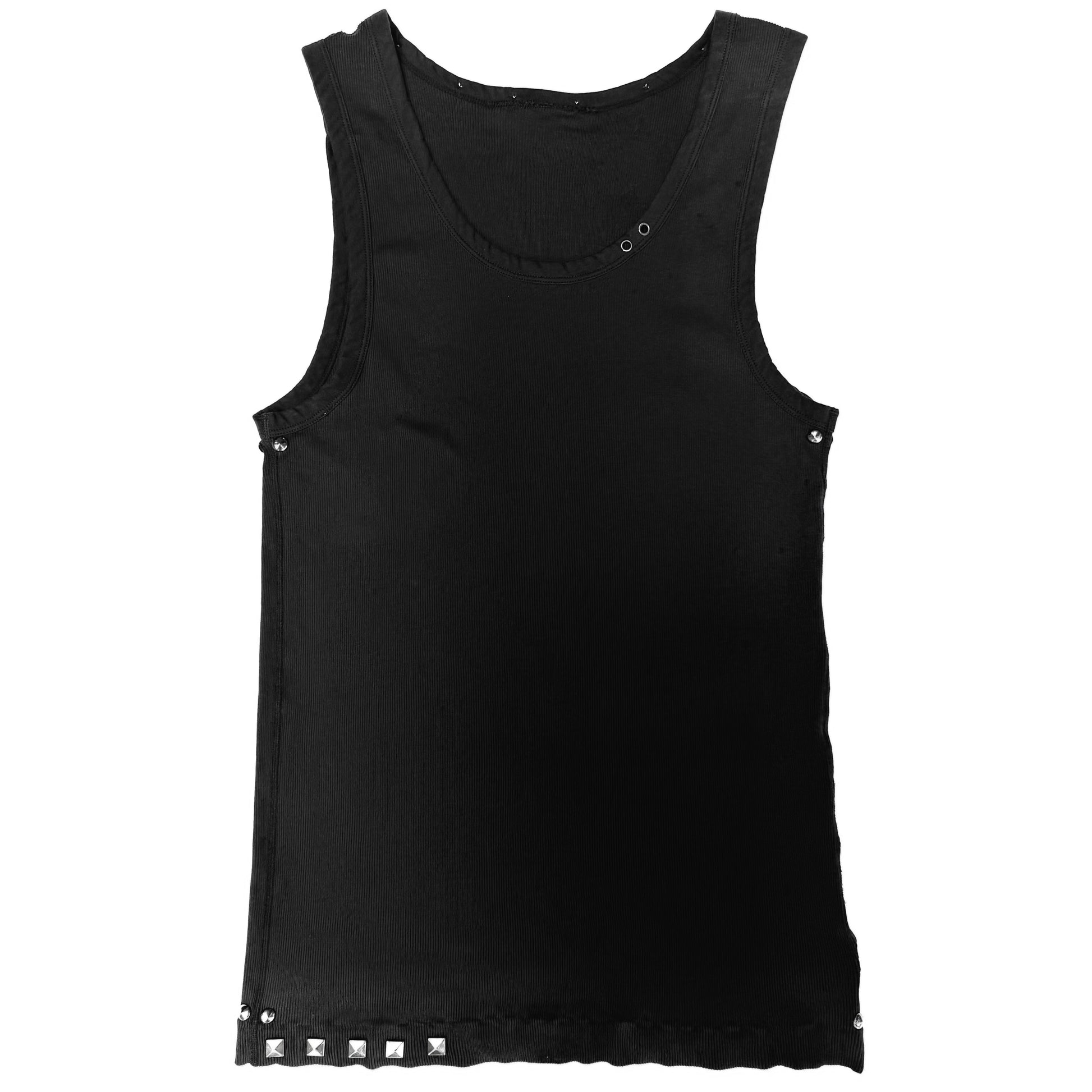 Studded Riveted Black Singlet Tank Top Handworked by BrokenPublic