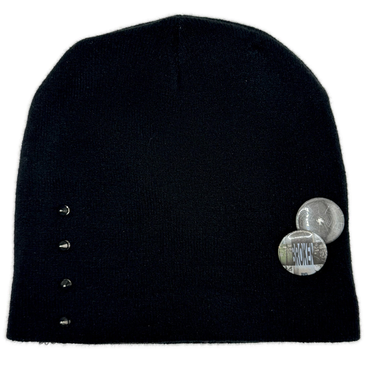Studded Riveted Black Beanie Handworked by BrokenPublic