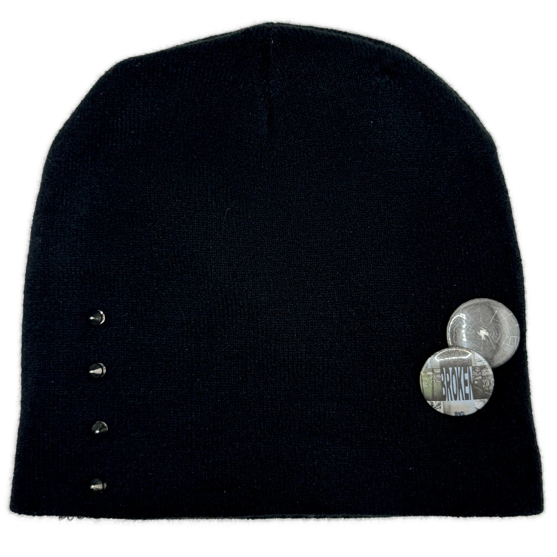 Studded Riveted Black Beanie Handworked by BrokenPublic