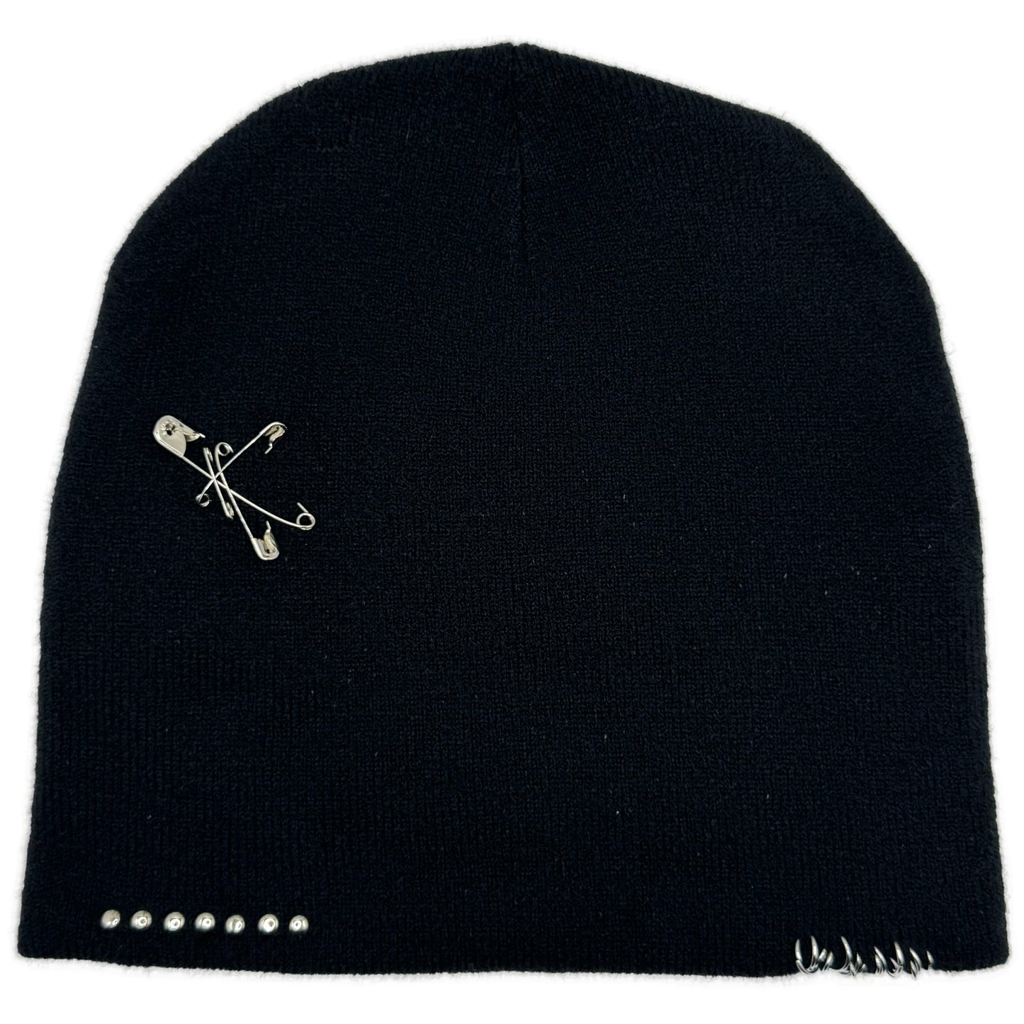 Studded Riveted Black Beanie Handworked by BrokenPublic