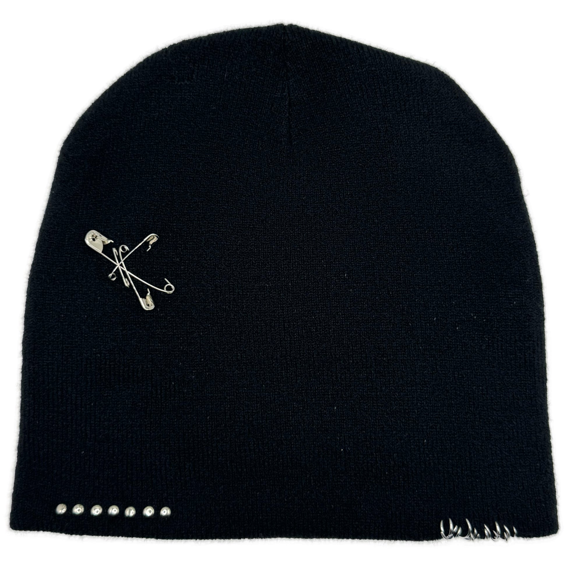 Studded Riveted Black Beanie Handworked by BrokenPublic