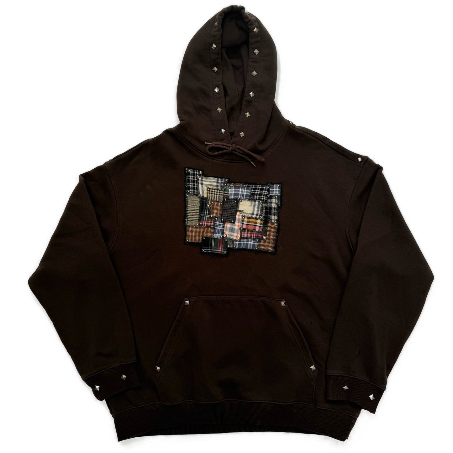 tartan patchwork brown hoodie