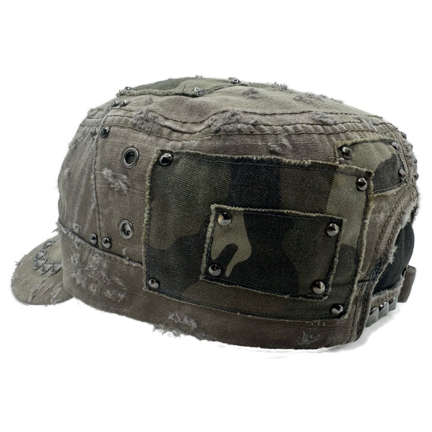 camo patched beige military cap