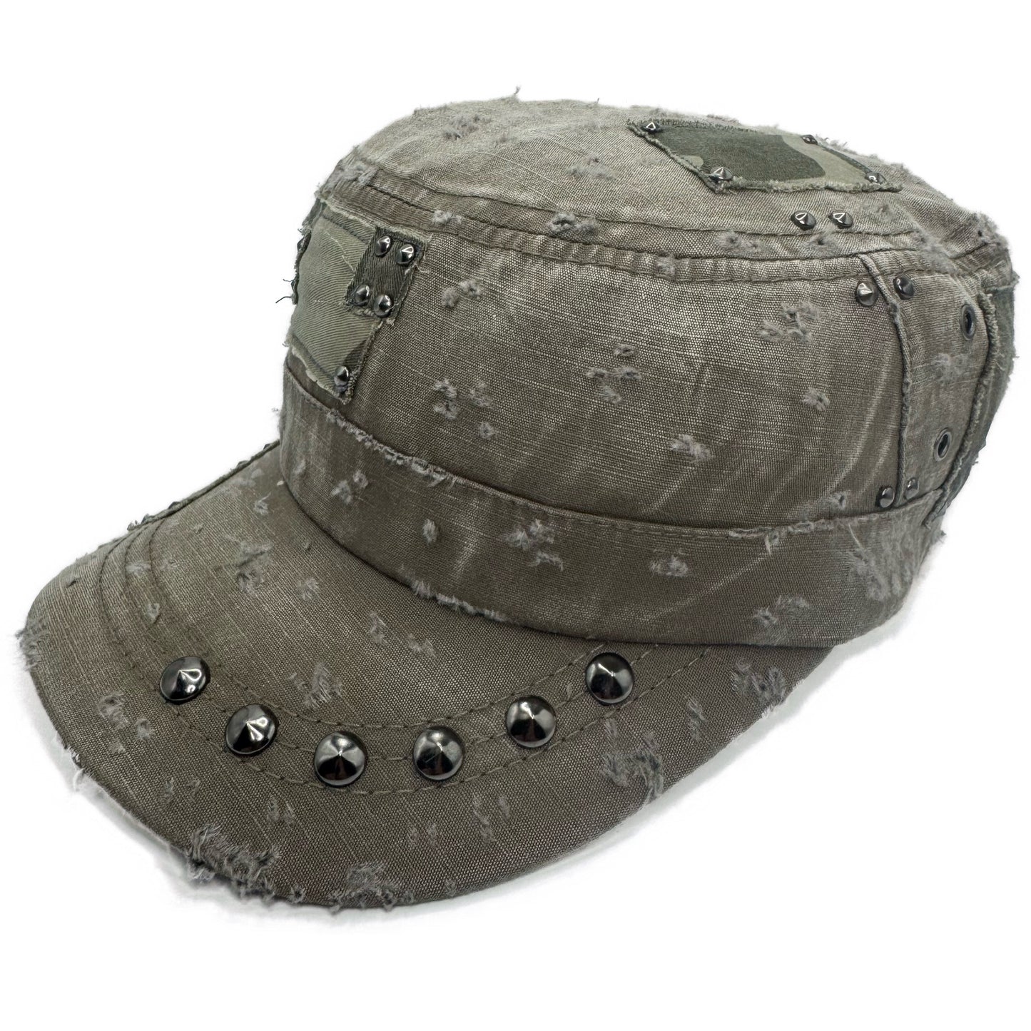 camo patched beige military cap