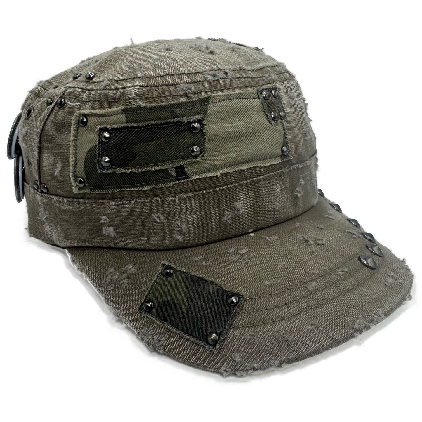 camo patched beige military cap
