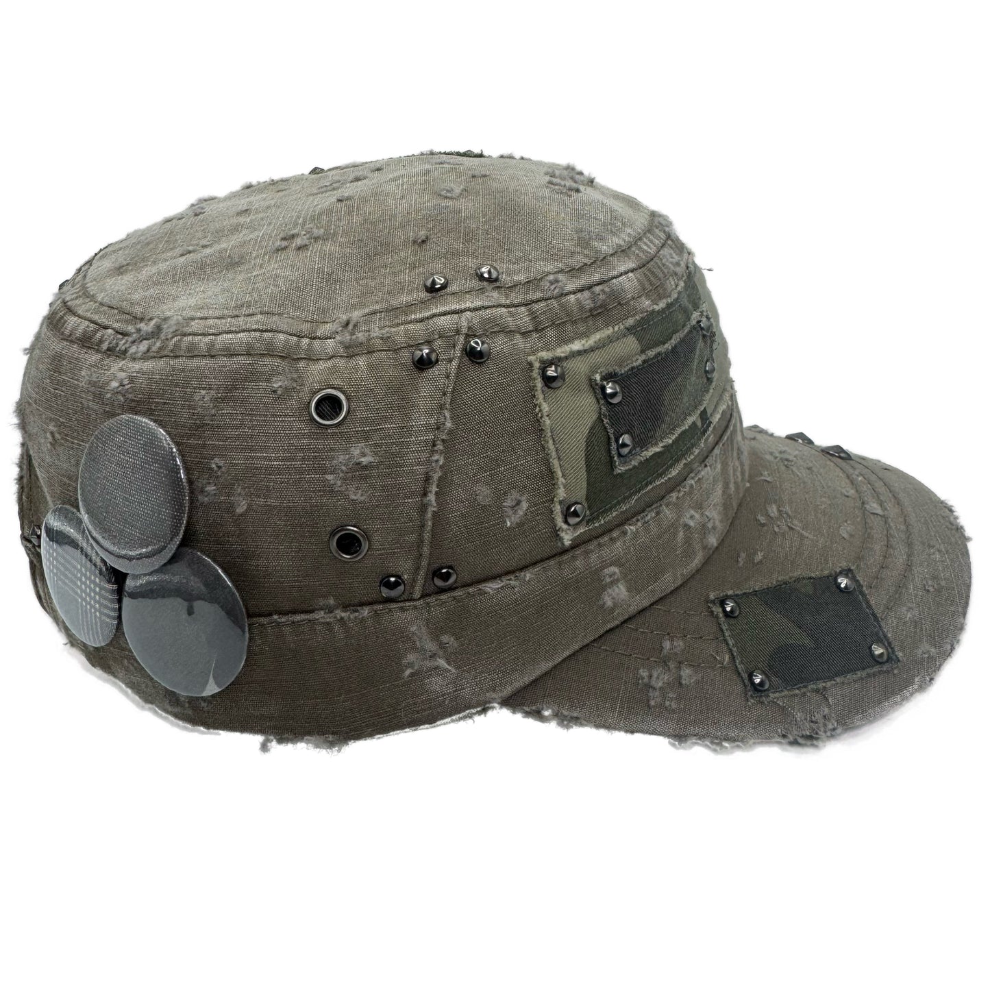 camo patched beige military cap