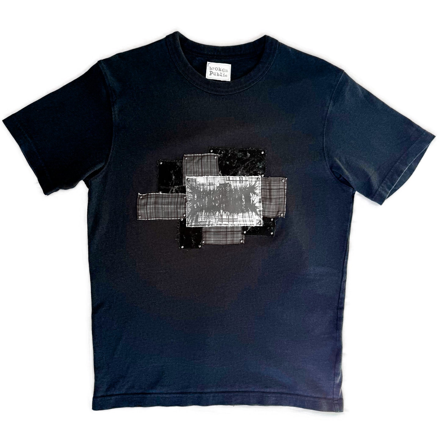 Studded Patchwork Navy T-shirt Handcrafted by BrokenPublic