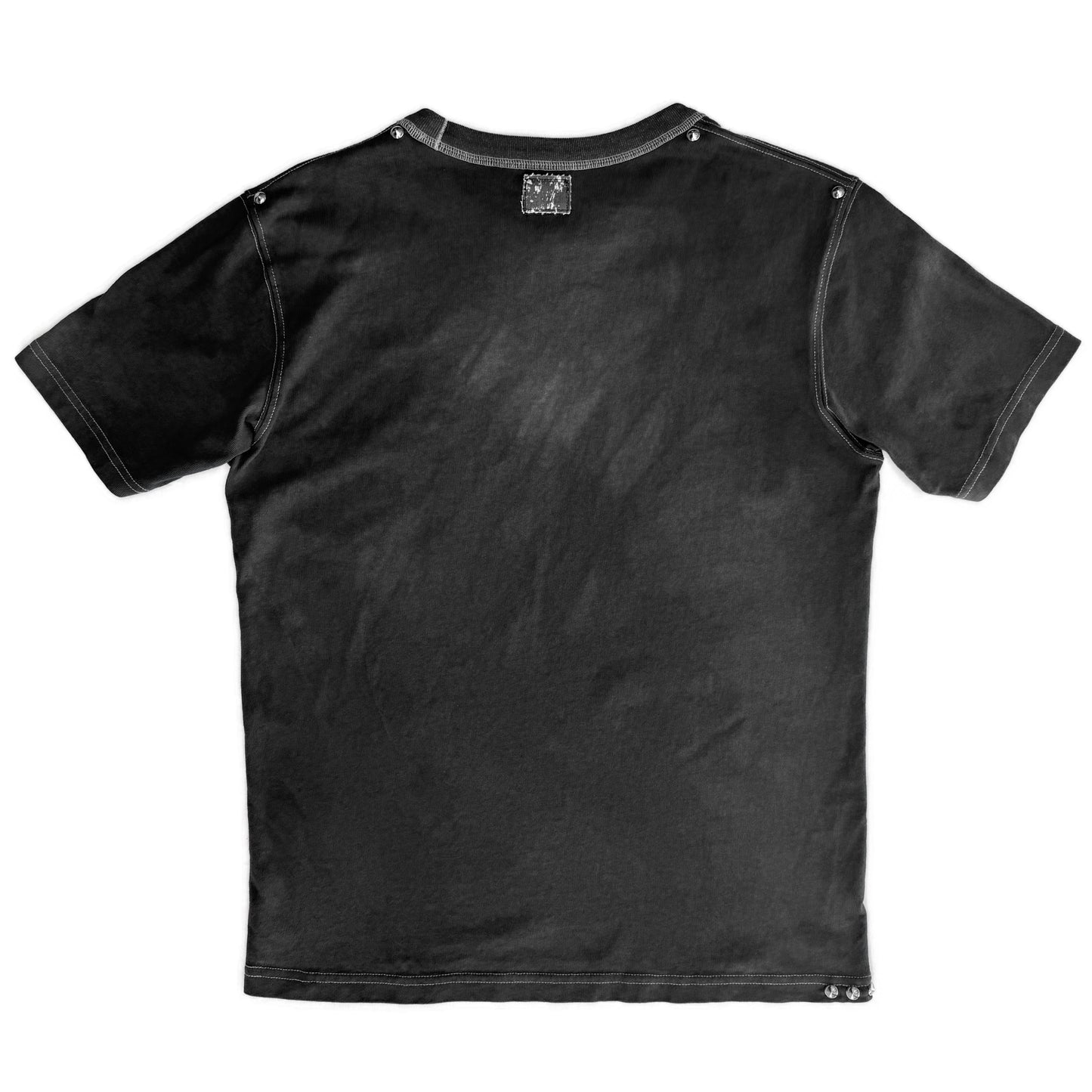 Studded Patched Grey Contrast Stitching T-shirt Handcrafted by BrokenPublic