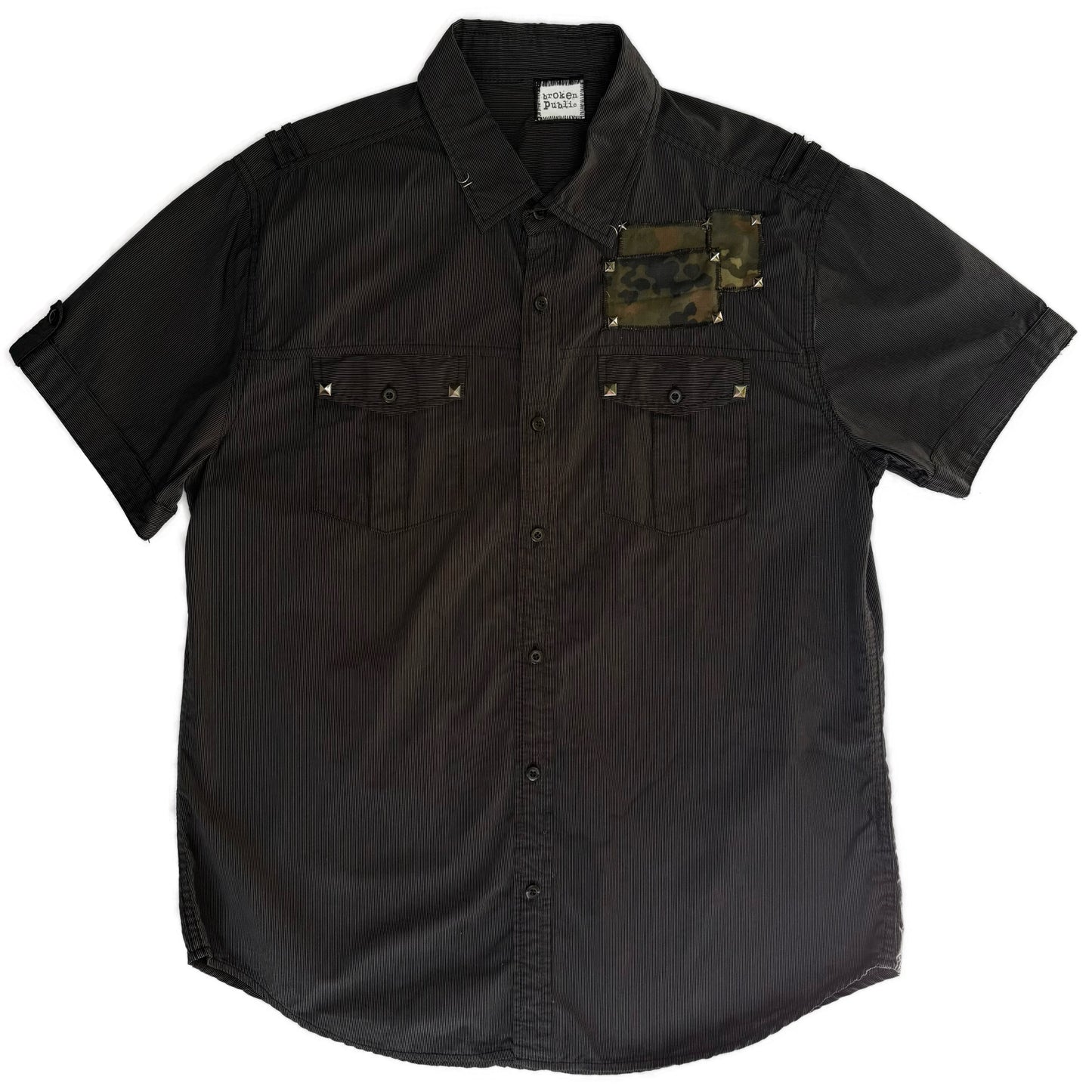 patched short sleeve button-up