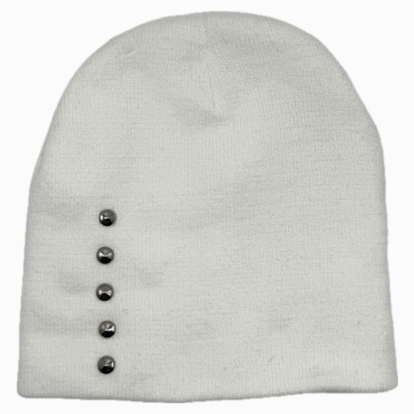 Studded Patched White Beanie Handworked by BrokenPublic