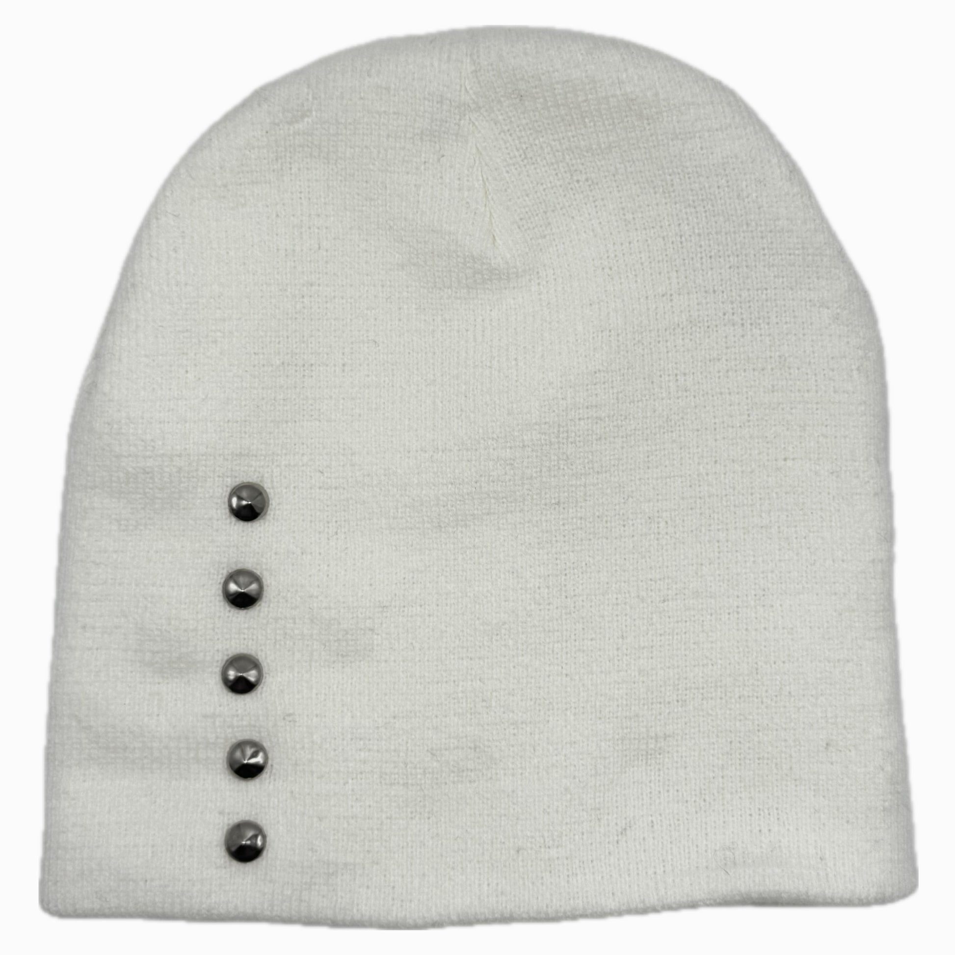 Studded Patched White Beanie Handworked by BrokenPublic